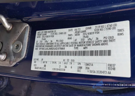 2013 Ford Escape Titanium z USA, uszkodzony, nr VIN 1FMCU0J95DUD37885